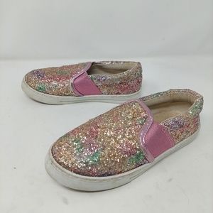Fabkids Rainbow Glitter Slip On Fashion Sneakers Comfort Colorful Girl's Size 13